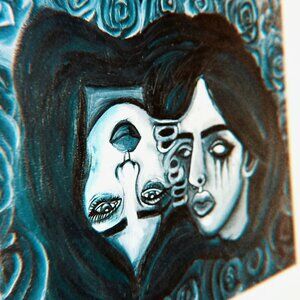 Two Faced, Oil Painting on canvas, Junji ito inspired canvas art 18x24